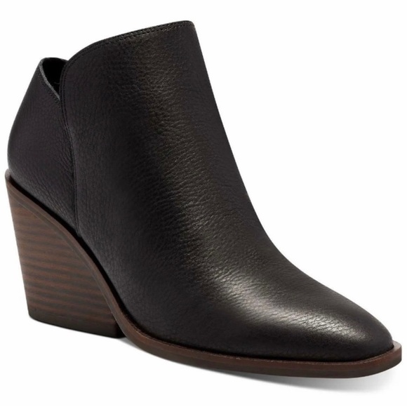 NIB Lucky Brand Sauci Almond Toe Block Heel Leather Ankle Booties Black 8.5M - Picture 12 of 12